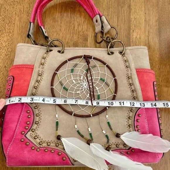 Boho Dreamcatcher Handbag Rustic Western Studded Shoulder Purse Bag - Picture 13 of 15
